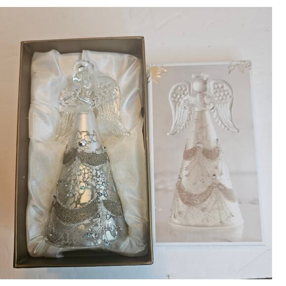 Pier 1 Angel Glass Angel Glittery dress Clear & Metal with Box, Satin lining - Picture 6 of 8